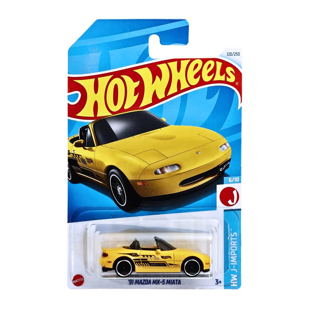 Hot Wheels 1:64 Scale 91 Mazda MX-5 Miata HW-J-Imports for Ages 3 (Yellow)